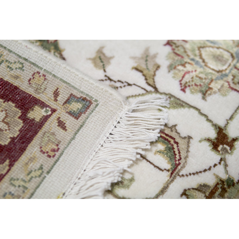 Hand-Knotted High-Quality Ivory and Red Runner