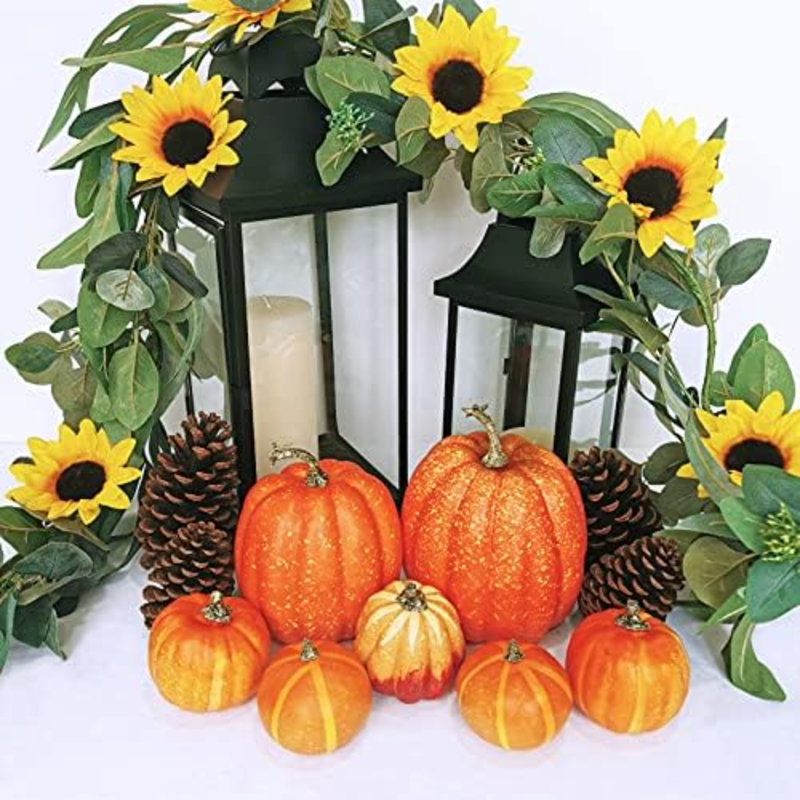 7 pièces de citrouilles orange artificielles assorties pour récolter des citrouilles en mousse décoratives pour la ferme, automne rustique, action de grâce, Halloween