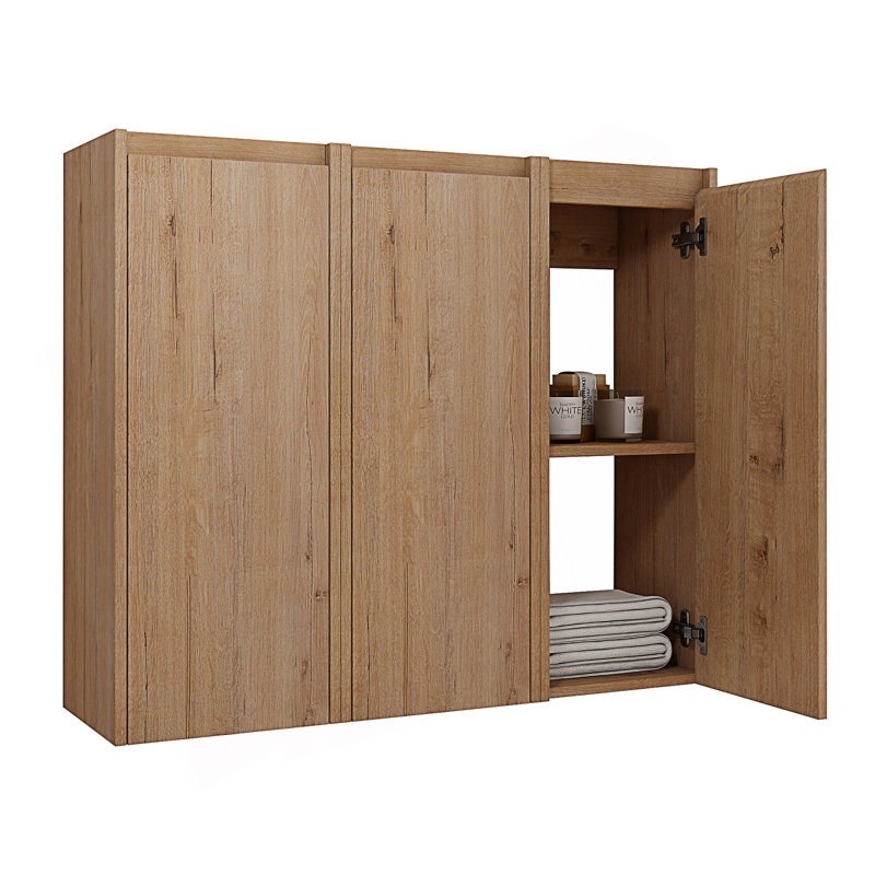 Float Mounting Design 3-Soft Close Doors Bathroom Side Cabinet