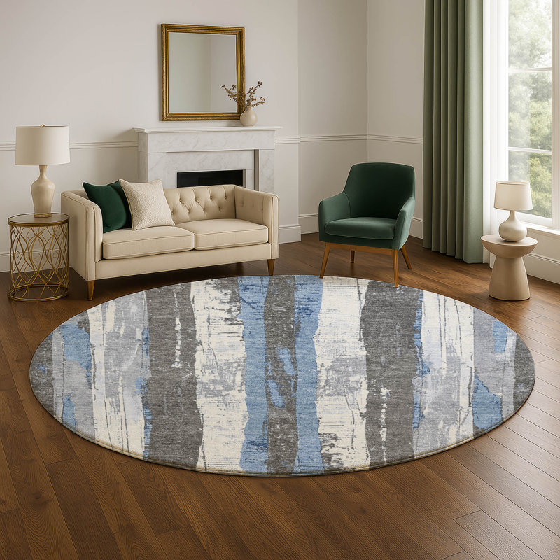 Premium Machine Washable Crestover AMF1872 Stripes Rug, Round 8'