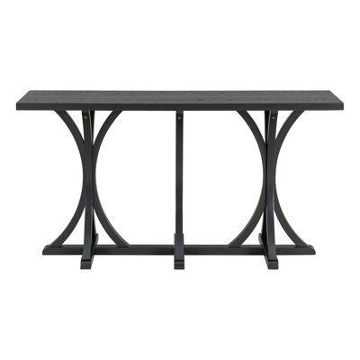 Console de 59,8 po en bois avec plateau en placage de chêne, table d'entrée de ferme avec pieds courbés minces en bois d'hévéa, parfaite pour le salon, le vestibule, le couloir et les espaces de salle à manger.
