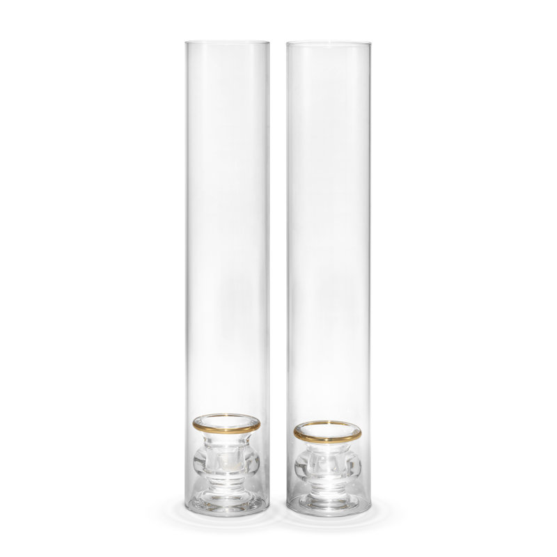Sancia Clear Glass 14'' Taper Candle Holders with Gold Rim, Set of 2