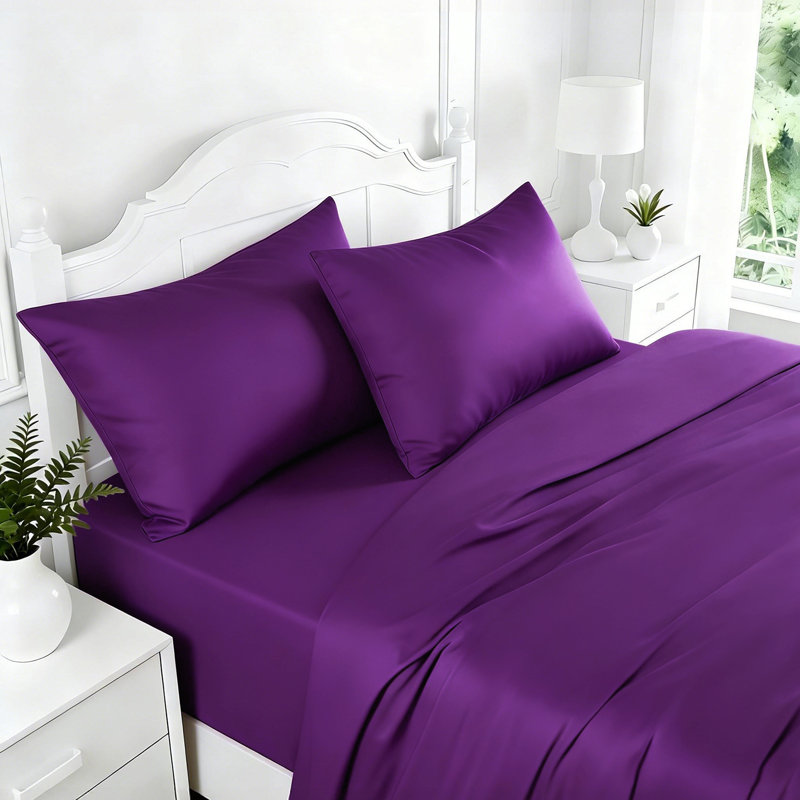 Ensemble de draps 4 pièces pour grand lit - Draps rafraîchissants et respirants - Literie de luxe à poches profondes pour enfants, adolescents et adultes - Infroissable doux - Lavable à la machine - Mauve