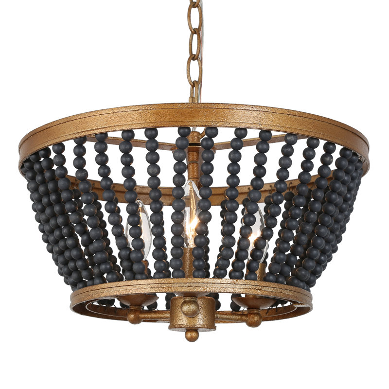 Hatfrneld 3 - Light Durm Chandelier with Beaded Accents, Black