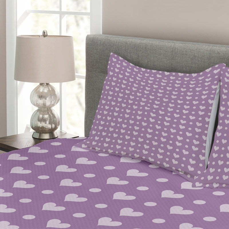 Adilbek White/Purple Microfibre Bedspread Set, 220 x 264 cm Bedspread - 2 Shams