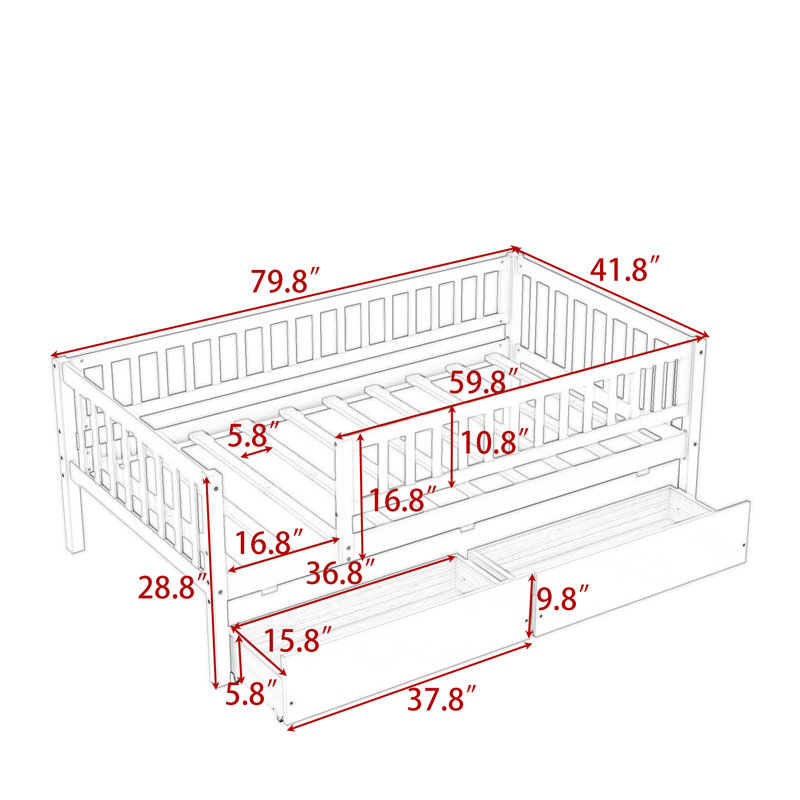Ormond Daybed with Dual Drawers and Slats, Walnut, Twin