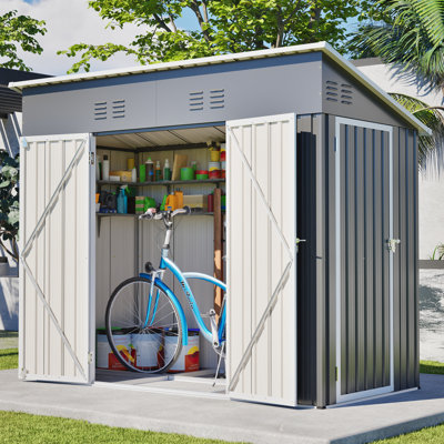 4x8 Reinforced Storage Shed With 4 Air Vents, Heavy-duty Metal Frame, And Left/right Door For Garden Pet Use In Outdoor Spaces Ft Sloping Roof, Tool Backyard