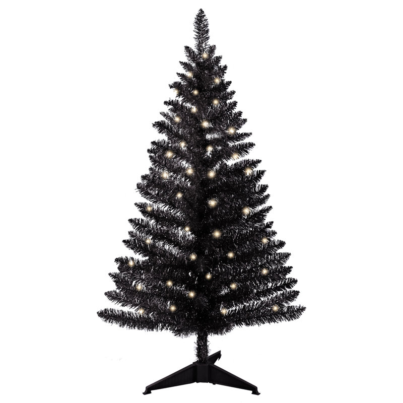 Arbre de Noël artificiel illuminé 4 pi, 122 branches, 50 lumières pour l'intérieur, Noir
