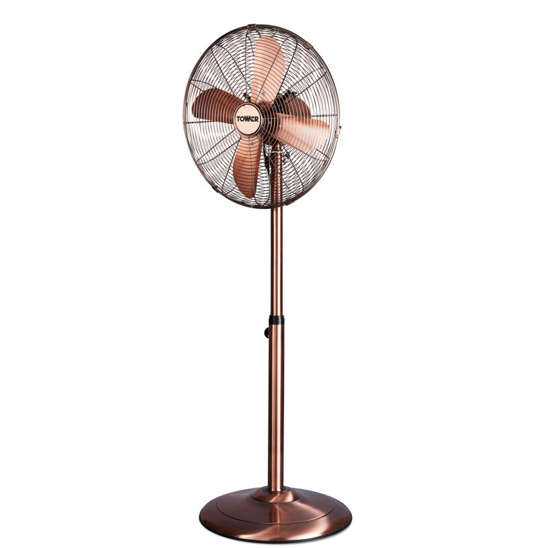 Tower Metal Pedestal Fan with 3 Speeds, Automatic Oscillation, 16, 50W, Copper