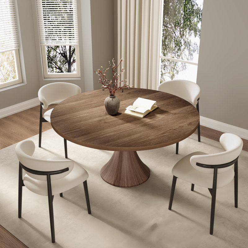 Ensemble de table de salle à manger à piédestal rond en bois massif avec chaises en bois massif rembourrées