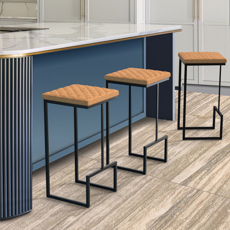 Quilted Leather Bar Stool – Modern Counter Stool, Upholstered Bar Chair with Metal Sled Base, Kitchen Island & Home Bar Seating
