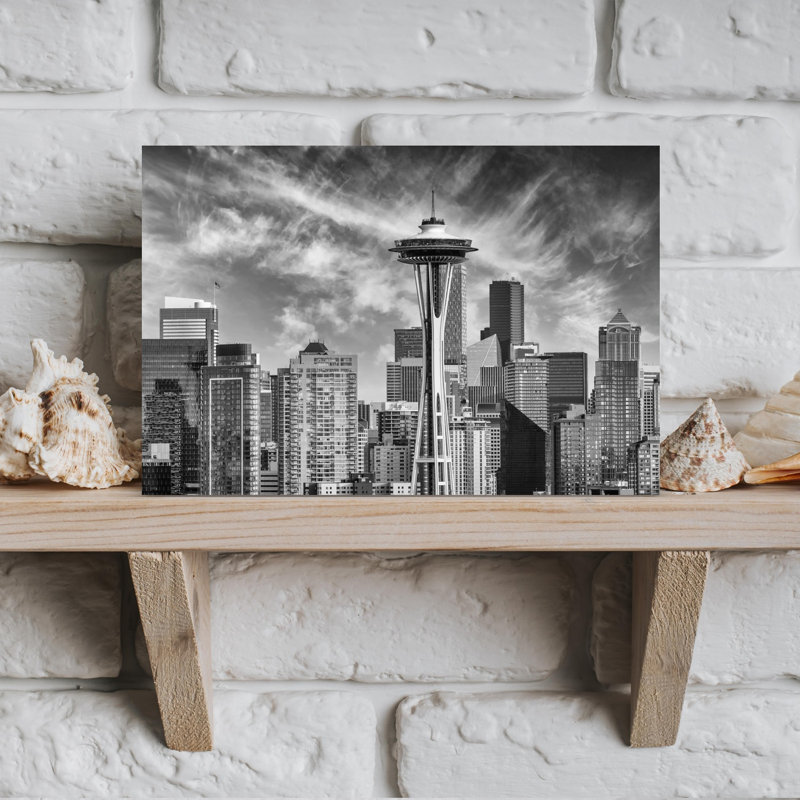 «Seattle Space Needle Skyline Dramatic Modern Abstract Architecture City», reproduction d'art murale, 12" H x 18" W