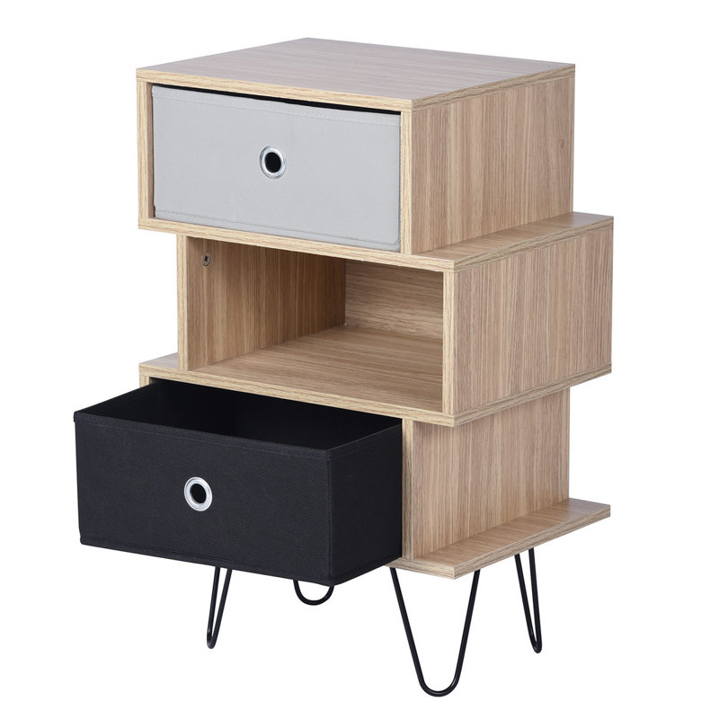 Clairville 39cm W Manufactured Wood Bedside Table, White/Teak