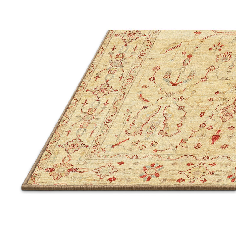 Laine tissée à la machine de style oriental Martinique/polyester jaune clair/orange Tapis décoratif, Rectangle 5 pi x 7 pi