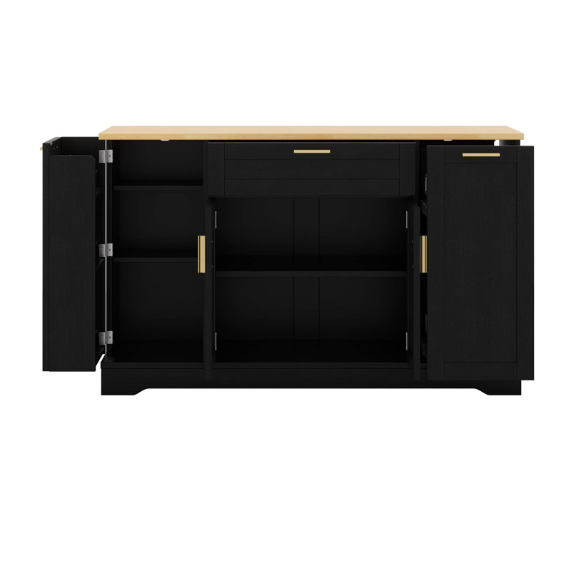 Multi-Functional Storage Sideboard, Modern Kitchen Island With Extendable Dining Table, Adjustable Shelves, 3-Tier Pull-Out Rack, Drawer