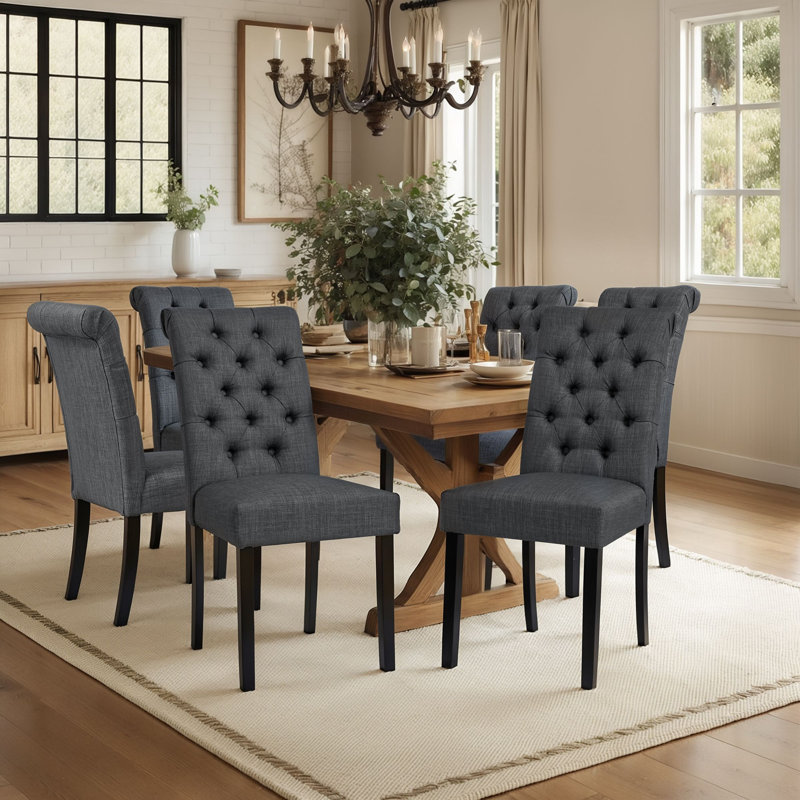 Linen Upholstered Dining Parsons Chairs (Set Of 6), 6, Dark Gray