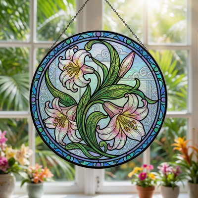 Panneau de vitrail floral 12 "H Lily