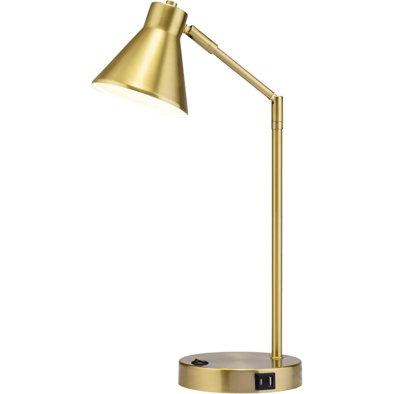 Lampe de bureau à DEL avec deux ports de charge USB, Laiton antique