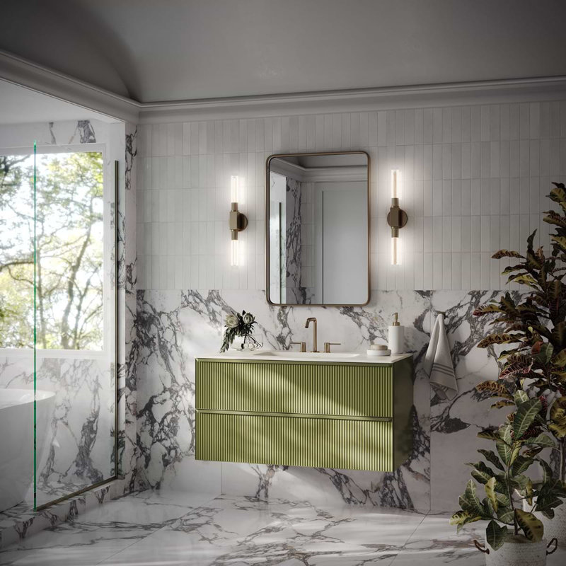 Astor 42" Single Vanity With Integrated White Solid Surfacetop, Olive Green, 36"