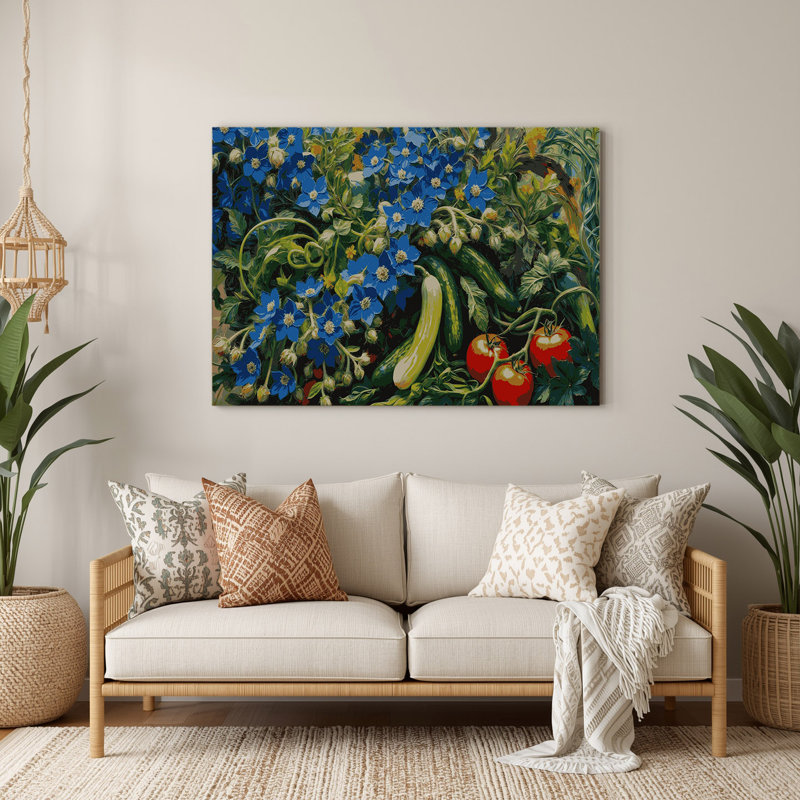 Légumes fleurs de bourrache, art mural en métal bleu, H 20 po x l 24 po