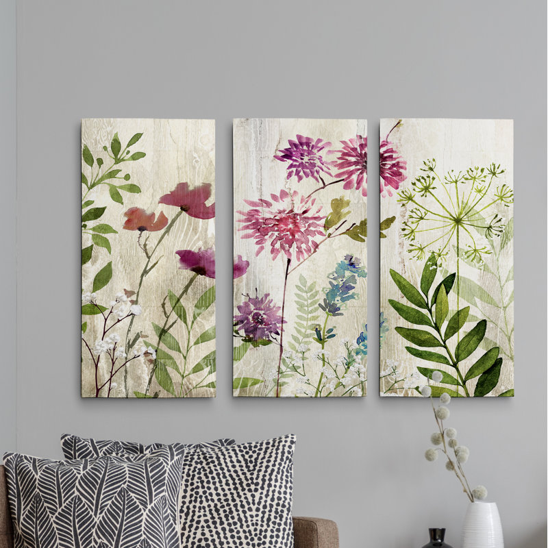 Meadow Flowers II-ensemble de 3 images sur toile, H 24 po x l 48 po x P 1,5 po