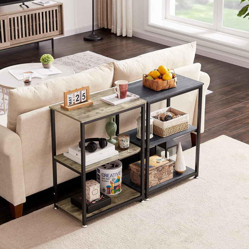 Tall End Side Table,30" Height Nightstand With 3-Tier Storage Shelf, Black
