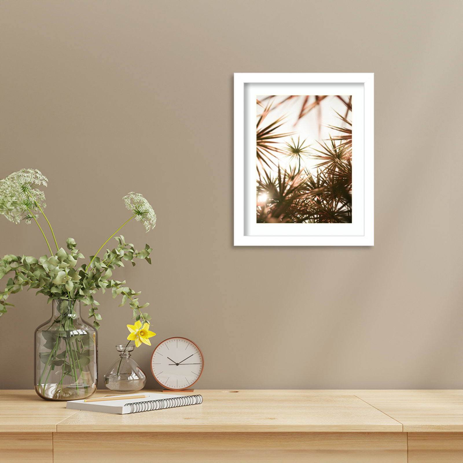 Starlight Through Palms by Daisey Wood Framed Wall Art Print, White , 13" H x 11" W