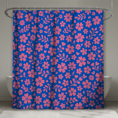 Rideaux de douche roses à motif floral très longs