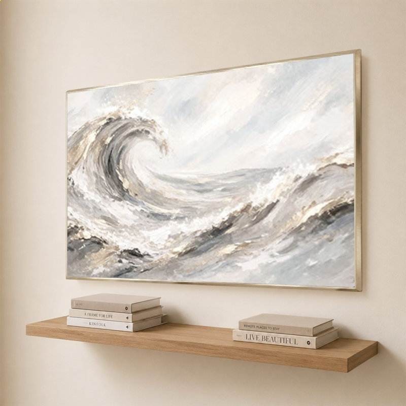 Golden Waves by Patricia Pinto - Graphic Art on Canvas, 44" H x 64" W, Champagne