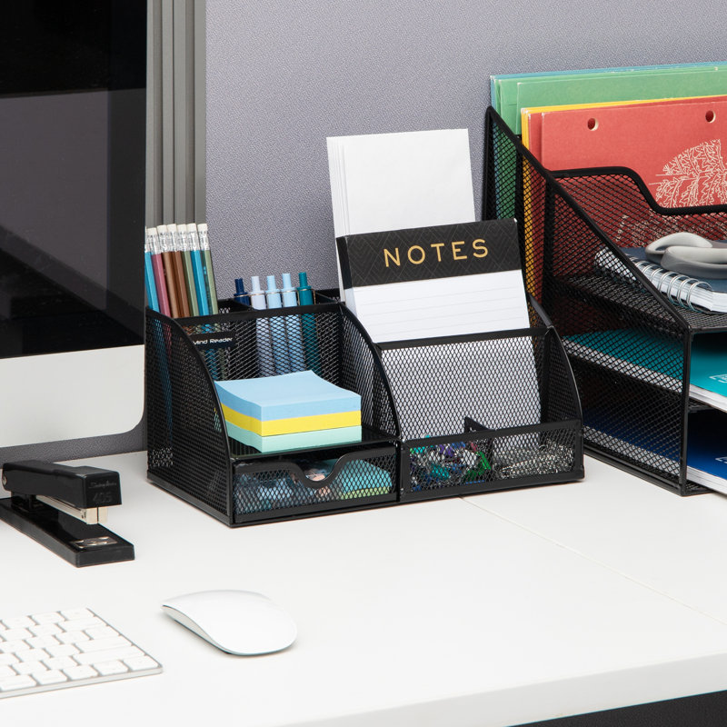 Mind Reader Desktop Organizer, File Storage, Accessory Storage, Workspace, Office, Metal Mesh, 11"L x 5.5"W x 5.25"H, Black