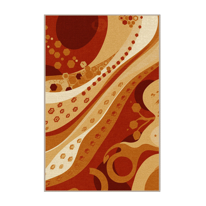 Machine Washable Wilkerson Charcuterie Board Eclectic Abstract Rug in Brown – Beige Binding, 6x9