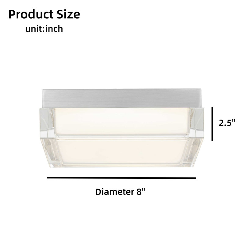 Chrome-Finished Integrated LED Recessed Ceiling Light, Three Color Temperatures, 4" H x 8" W x 8" D