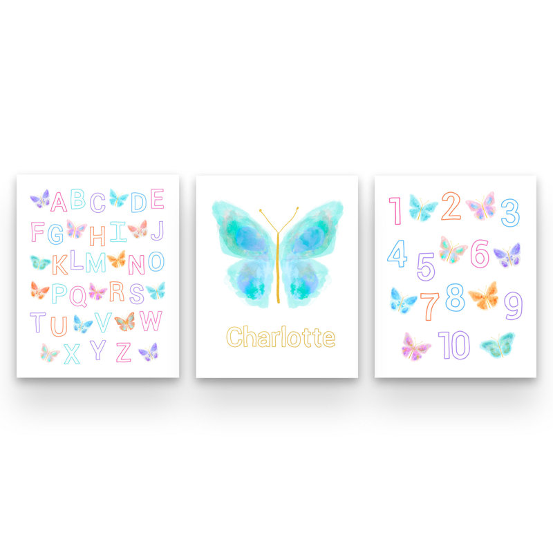Papillon avec ABC 123, ensemble de 3 impressions sur papier, H 14 po x l 11 po x P 0,063 po, Oui