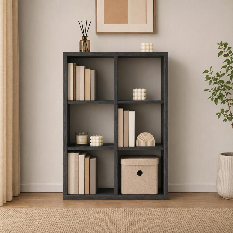 Étagère de rangement en bois à 6 cubes avec rangement ouvert pour le salon, la chambre à coucher et le bureau noir, Noir