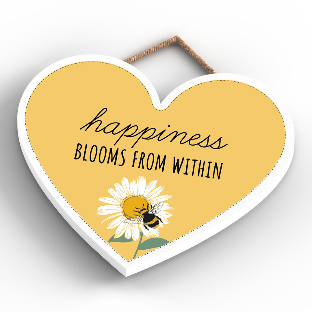Bee Happiness Blooms Wall Décor Heart Wooden Plaque