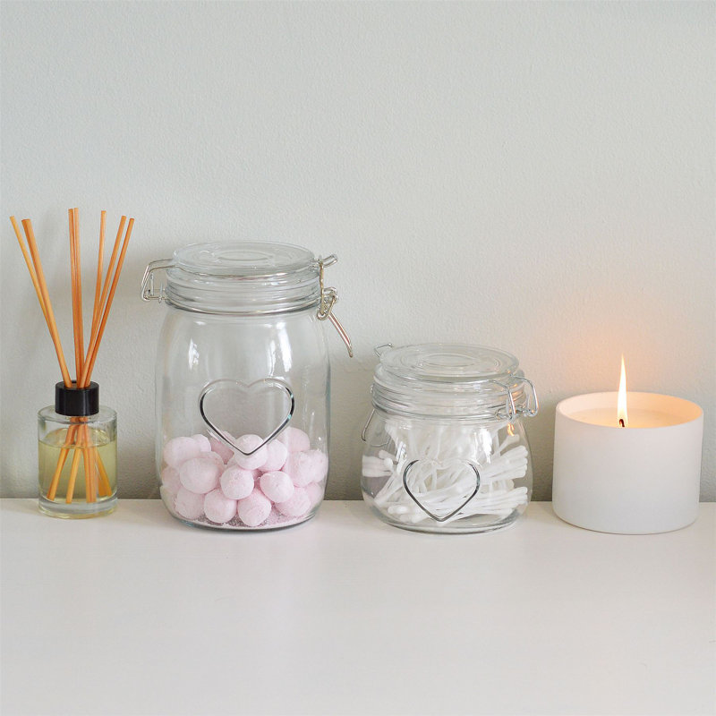 Nicola Spring - Heart Glass Storage Jar, 10.4cm H x 12.5cm W x 10.7cm D, Orange