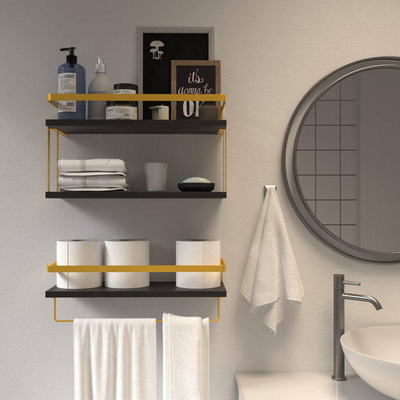 Purefoy 3 Piece Floating Shelf with Towel Bar, Black