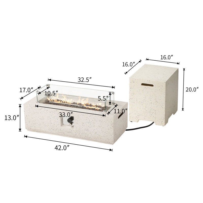 Laice Rectangle Magnesium Oxide Propane Smokeless Fire Pit