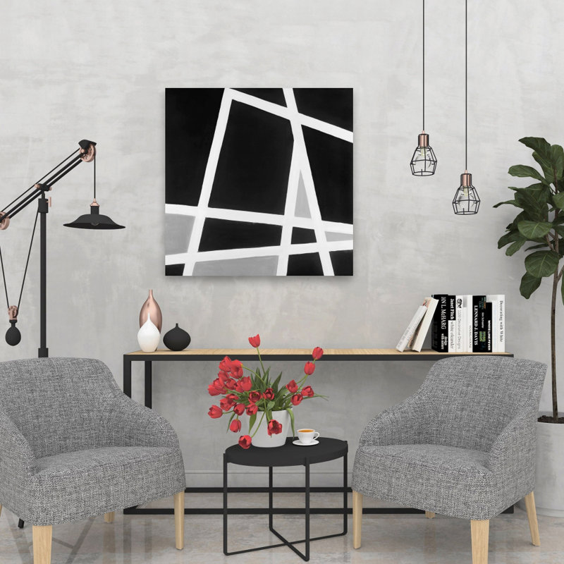 Toile abstraite avec lignes noires et blanches | Décoration intérieure