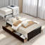 Structure de lit plateforme simple avec 2 tiroirs sous le lit équipés de roues, lit de rangement durable en bois massif et en bois aggloméré, assemblage requis-1030113403