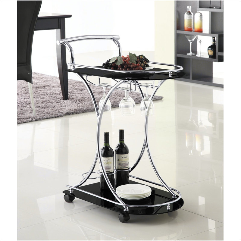 Chariot-bar chromé à 2 niveaux, Argent, Black