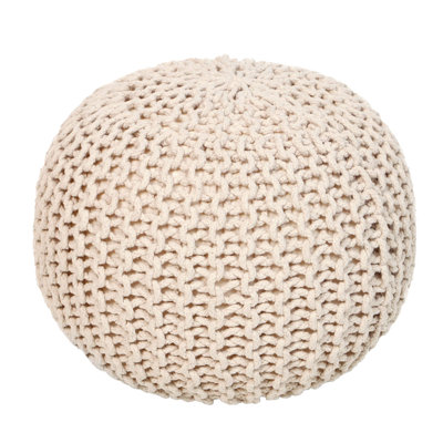 Round Pouf Ottoman - Cable Knitted Boho Poof - Home Décor Cord Pouffe Handmade Circular Footrest