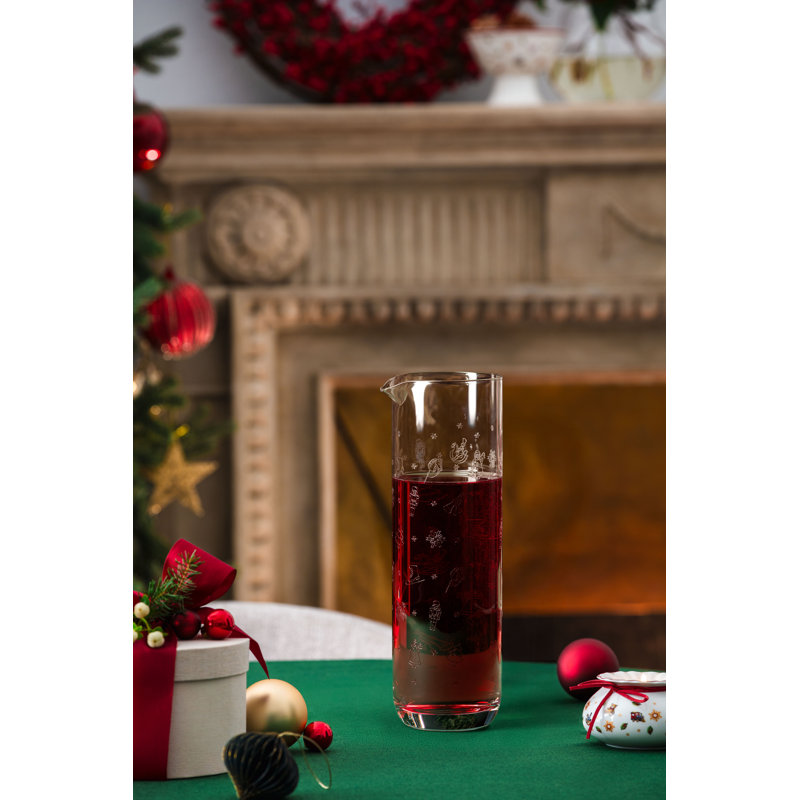 Villeroy & Boch Toy’s Delight Collection Water/Juice Pitcher, Crystal Glass Pitcher with Christmas Themed Design, 33.75 oz Capacity, Clear
