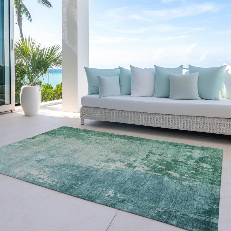 Emerald Abstract Washable Synthetic Area Rug
