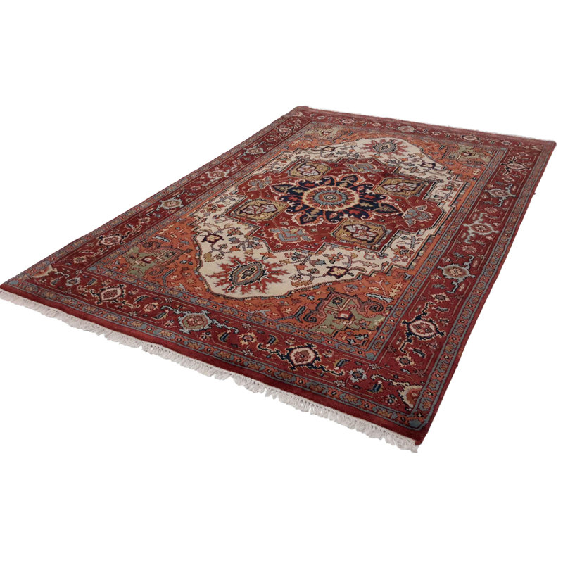 Tapis beige oriental en laine / coton fait à la main 5 pi 10 po x 9 pi Oriental