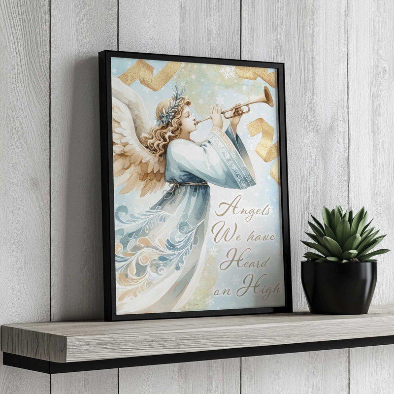 «Angels We Have Heard on High» par Nicole DeCamp, reproduction d'art, L 12 po x H 16 po, Tanné, Impression encadrée