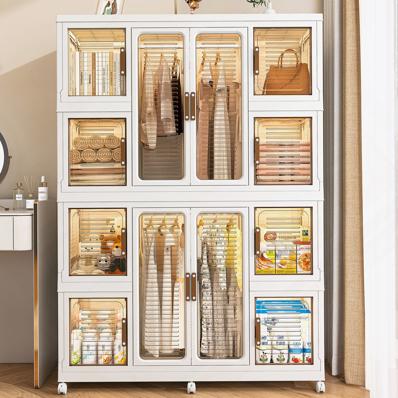 Organisateur de rangement portatif pour garde-robe pour vêtements avec 12 portes magnétiques et 12 cubes, idéal pour le rangement des vêtements pour enfants et divers articles