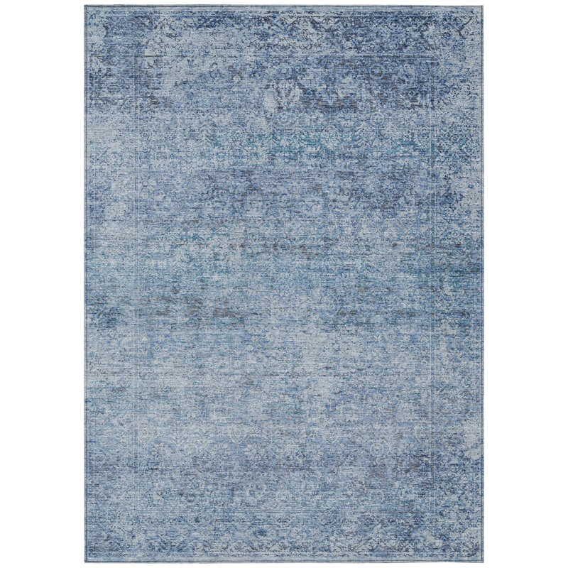 Tapis d'extérieur lavable abstrait bleu et ivoire 10 pi x 14 pi