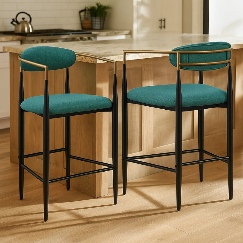 Amen Upholstered Bar Stools, Green/Black Base, Counter Stool (25." Seat Height)