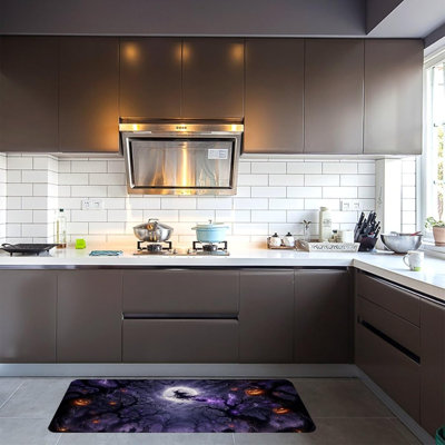 Tapis de cuisine Halloween Sorcière Lune, tapis de cuisine en flanelle douce antidérapant, 40 x 60 cm